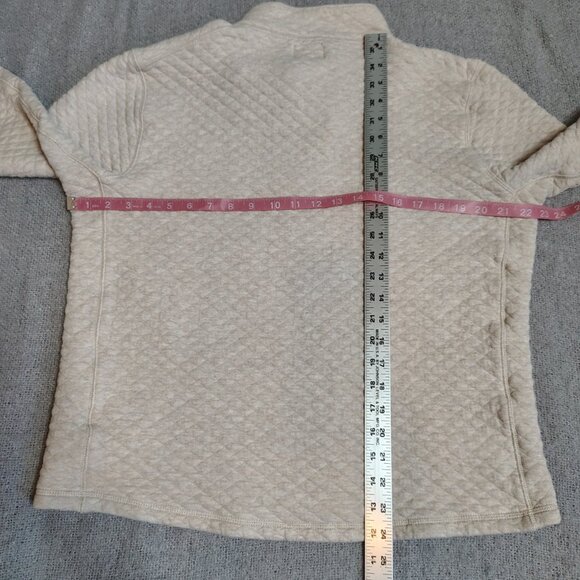 J Crew Fleece Pullover Womens Size Medium Oatmeal Diamond Quilted Authentic Zip - Picture 8 of 11